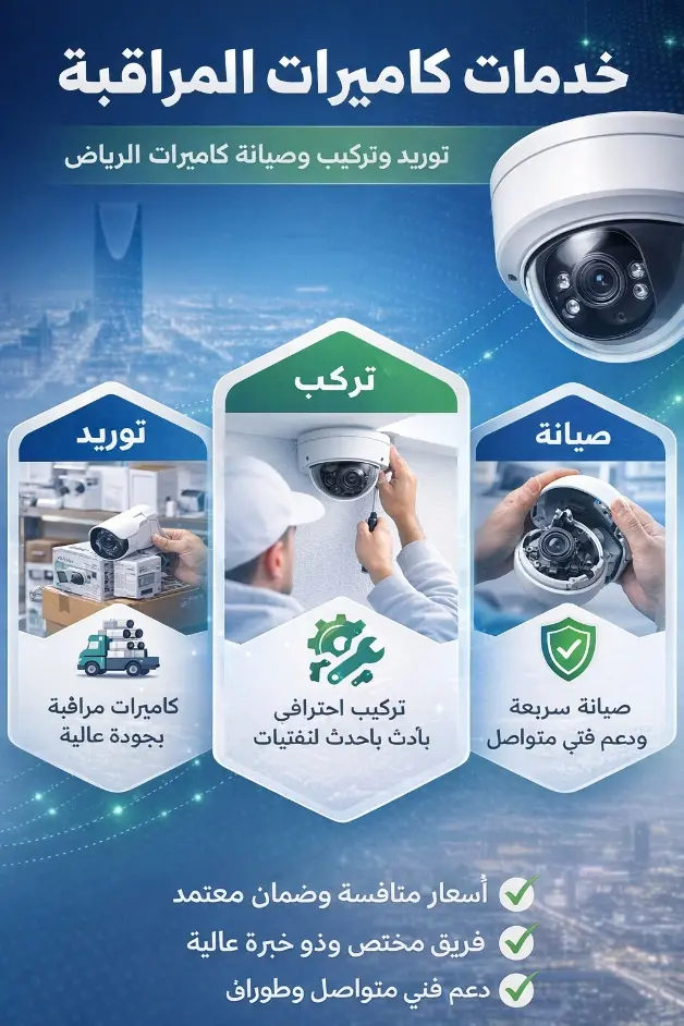 CCTV Services: Supply, Installation, Maintenance خدمات كاميرات المراقبة في الرياض تشمل التوريد والتركيب والصيانة مع تفاصيل كل خدمة